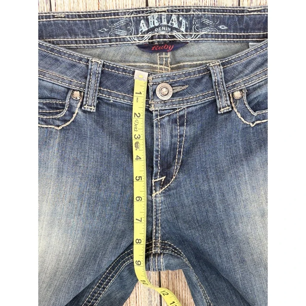 Ariat Ruby‎ Jeans Size 30R Bootcut Blue Denim Leopard Print Low Rise Western